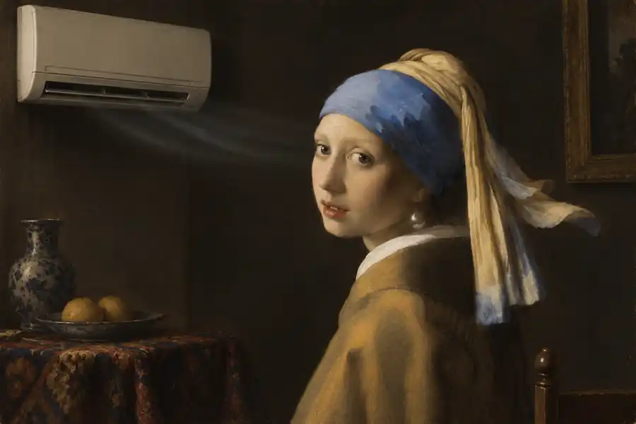 A famous historical scene with an air conditioner added