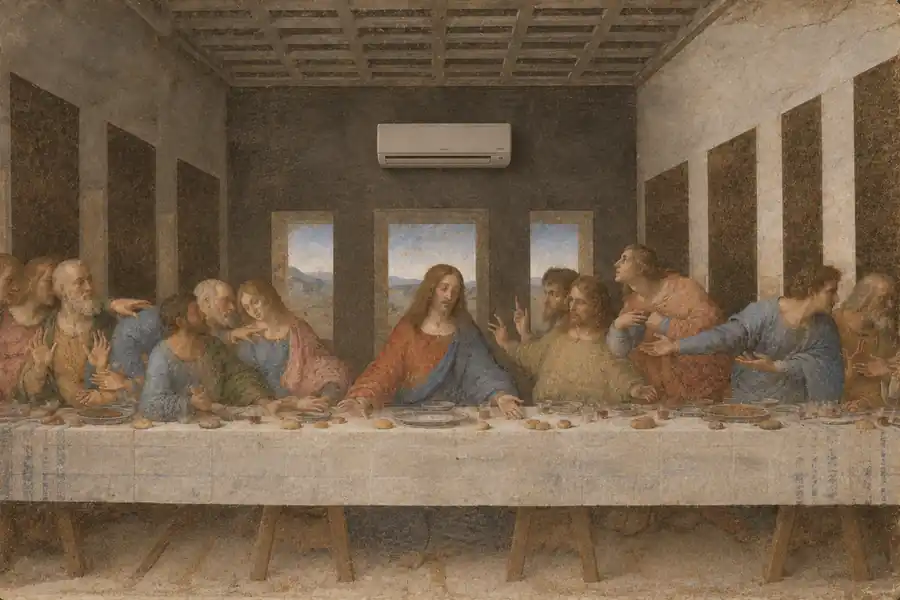 A famous historical scene with an air conditioner added