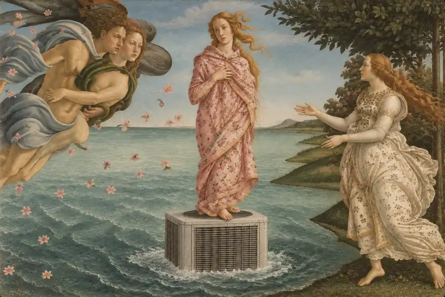 A famous historical scene with an air conditioner added