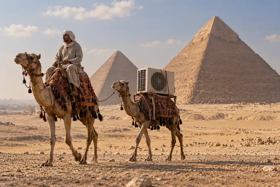A famous historical scene with an air conditioner added